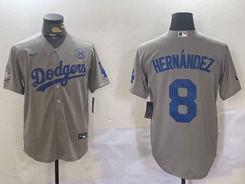Men Los Angeles Dodgers 8 Hernandez Grey Game 2024 Nike MLB Jersey style 1120